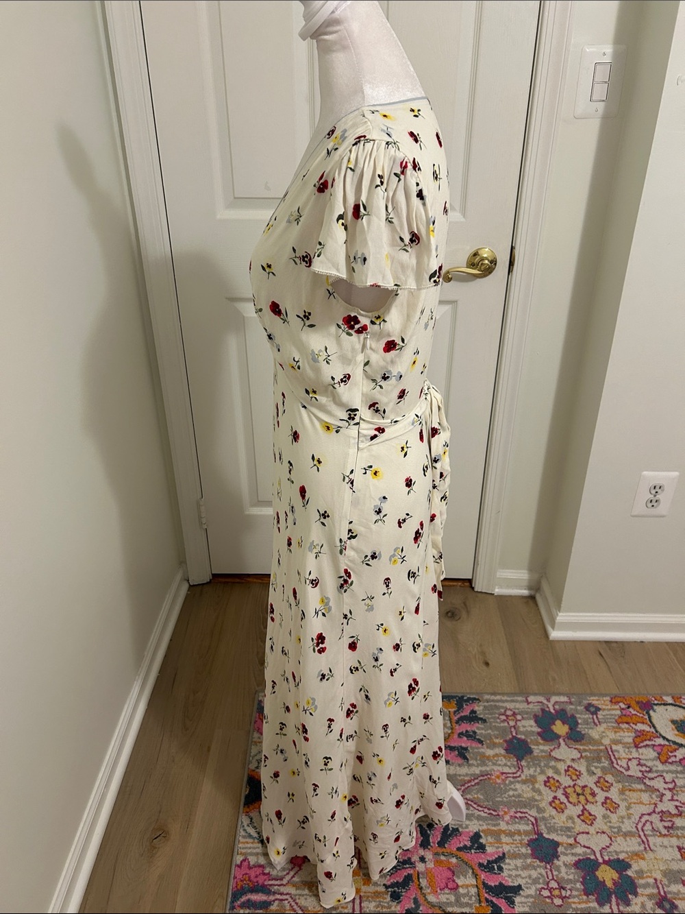 Gap x Doen Pansy Floral Blue Trimmed Tie Midi Dress New Size 4 Cottagecore - Picture 11 of 16